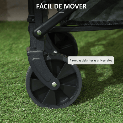 Outsunny Carrinho de Transporte com Rodas Carrinho de Jardim Dobrável com Puxador Telescópico Ajustável Porta Traseira Expansível Carga 90 kg Carrinho de Praia 114x46x65-92 cm Verde