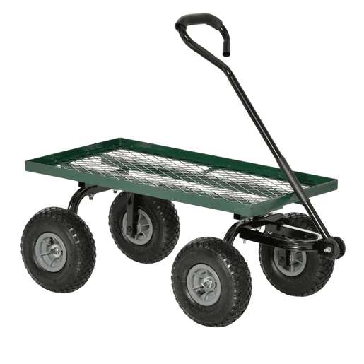 Outsunny Carro de Transporte com Pega Revestida e 4 Rodas Grandes de Ø24 cm Carrinho de Jardim em Aço Capacidade 150 kg 94x48,5x100 cm Preto e Verde