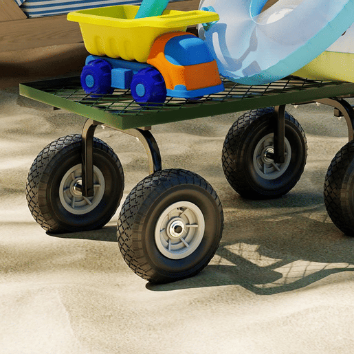 Outsunny Carro de Transporte com Pega Revestida e 4 Rodas Grandes de Ø24 cm Carrinho de Jardim em Aço Capacidade 150 kg 94x48,5x100 cm Preto e Verde