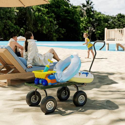 Outsunny Carro de Transporte com Pega Revestida e 4 Rodas Grandes de Ø24 cm Carrinho de Jardim em Aço Capacidade 150 kg 94x48,5x100 cm Preto e Verde