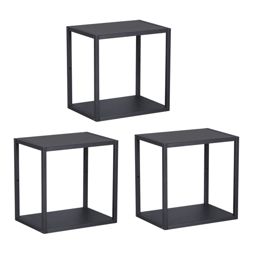 Conjunto de 3 prateleiras de parede em cubo Nostened metal Preto en.casa