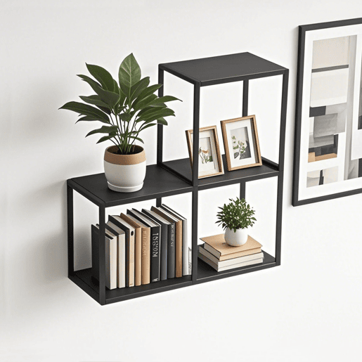 Conjunto de 3 prateleiras de parede em cubo Nostened metal Preto en.casa