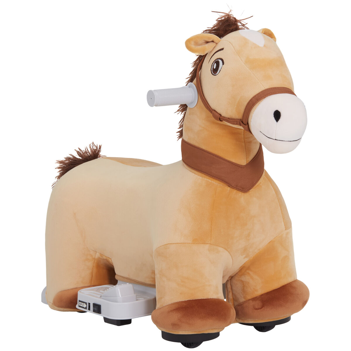 Aiyaplay caballo eléctrico para niños de 18 a 36 meses caballo de juguete eléctrico con batería 6v ruedas y música carga 25 kg 69x34x53 cm marrón