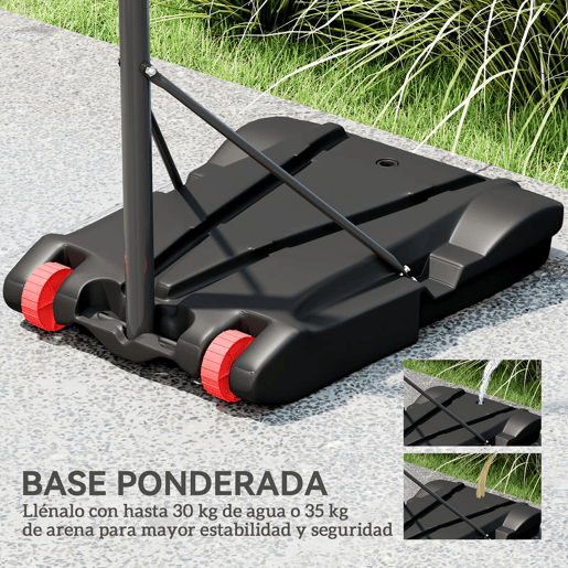 SPORTNOW Tabela de Basquetebol para Exterior com Alvo de Dardos Tabela de Basquetebol Portátil com Ajustável 210-247 cm Rodas Base Rellenável para Adolescentes e Adultos Preto