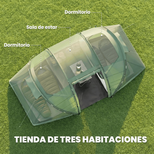 Outsunny Tenda de Campismo Familiar para 4 Pessoas Tenda de Campismo Dobrável com Bolsa de Transporte Impermeável para Praia Parque 430x240x170 cm Verde