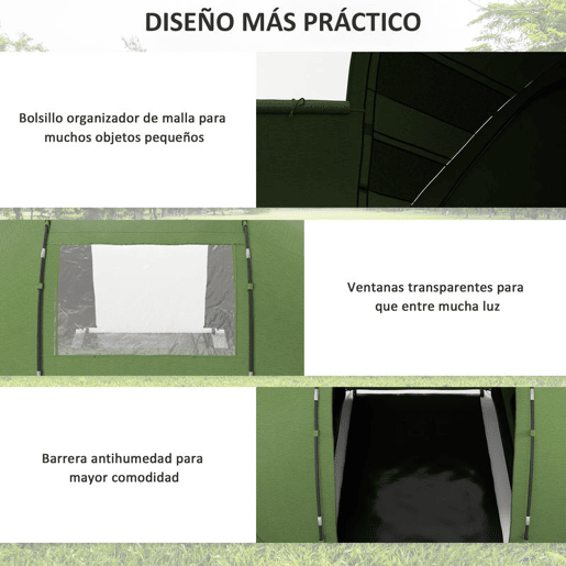 Outsunny Tenda de Campismo Familiar para 4 Pessoas Tenda de Campismo Dobrável com Bolsa de Transporte Impermeável para Praia Parque 430x240x170 cm Verde