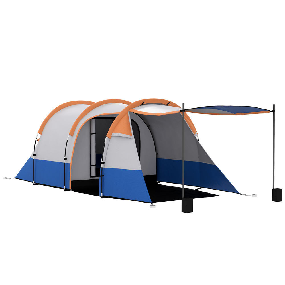 Outsunny tienda de campaña familiar para 3 personas tienda camping plegable ligera con 2 habitaciones bolsa de transporte impermeable 2000 mm para playa senderismo 420x200x150 cm azul y naranja