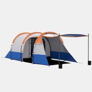Outsunny Tenda de Campismo Familiar para 3 Pessoas Tenda de Camping Dobrável Leve com 2 Compartimentos Bolsa de Transporte Impermeável 2000 mm para Praia e Caminhadas 420x200x150 cm Azul e Laranja