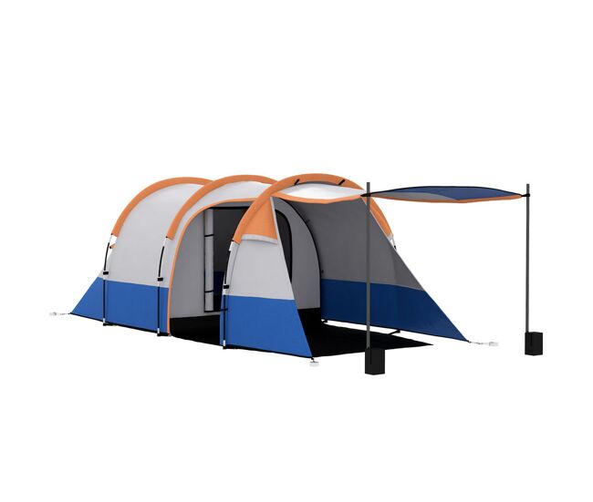 Outsunny tienda de campaña familiar para 2 personas tienda camping plegable grande con 2 habitaciones bolsa de transporte para playa senderismo impermeable 2000 mm 420x200x150 cm azul y naranja