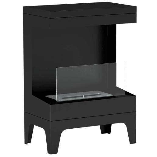 HOMCOM Lareira de Bioetanol Lareira de Bioetanol de Pé com Depósito de 0,9L Apagador de Chamas de Aço Inoxidável Tempo de Combustão 3,3H para Interiores 15-20 m² 38x22x54 cm Preto