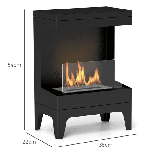 HOMCOM Lareira de Bioetanol Lareira de Bioetanol de Pé com Depósito de 0,9L Apagador de Chamas de Aço Inoxidável Tempo de Combustão 3,3H para Interiores 15-20 m² 38x22x54 cm Preto