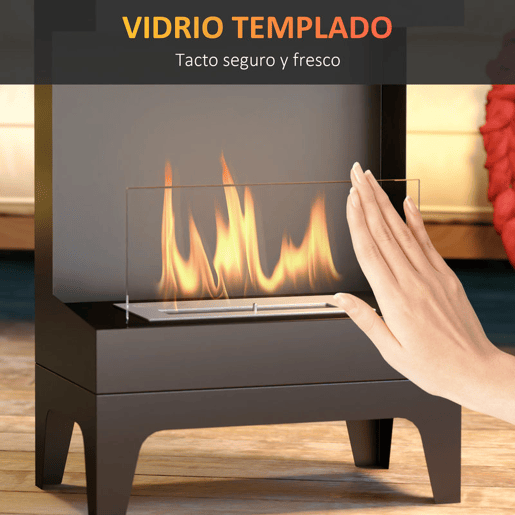 HOMCOM Lareira de Bioetanol Lareira de Bioetanol de Pé com Depósito de 0,9L Apagador de Chamas de Aço Inoxidável Tempo de Combustão 3,3H para Interiores 15-20 m² 38x22x54 cm Preto