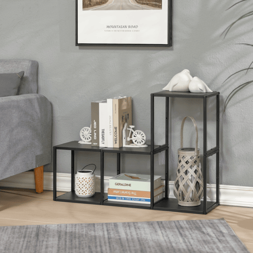 Conjunto de 4 prateleiras de parede em cubo Nostened metal Preto en.casa