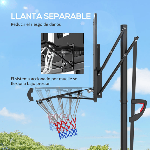SPORTNOW Tabela de Basquetebol de Exterior com Altura Ajustável 235-305 cm Tabela de Basquetebol com Suporte Rodas Base Recarregável e Bolsa de Peso 90x60x305 cm Preto