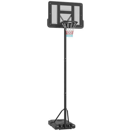 SPORTNOW Tabela de Basquetebol de Exterior 2 em 1 com Altura Ajustável 230-305 cm Cesta de Basquetebol para Piscina com Suporte Tabela de Basquetebol com Rodas Base Preenchível 110x75x195-370 cm Preto
