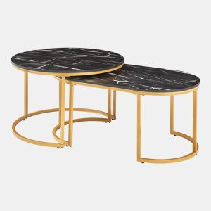 Mesa de centro Oppeerg conjunto de 2 metal aspeto mármore, pretodourado en.casa