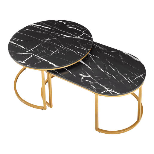 Mesa de centro Oppeerg conjunto de 2 metal aspeto mármore, pretodourado en.casa