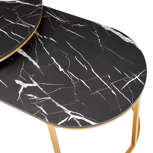 Mesa de centro Oppeerg conjunto de 2 metal aspeto mármore, pretodourado en.casa