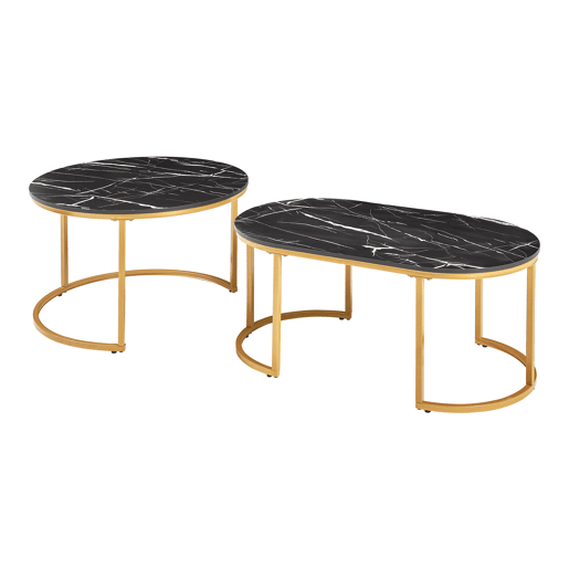 Mesa de centro Oppeerg conjunto de 2 metal aspeto mármore, pretodourado en.casa