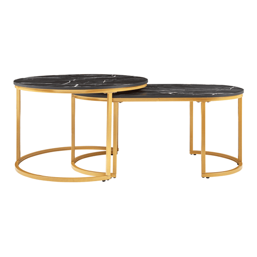Mesa de centro Oppeerg conjunto de 2 metal aspeto mármore, pretodourado en.casa