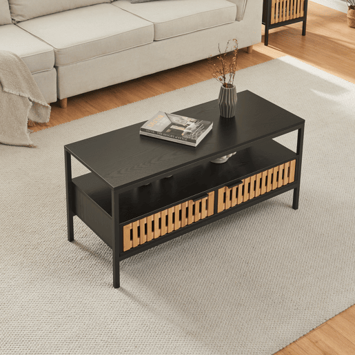 Mesa de centro Luniehti 100x40x48 cm PretoNatural en.casa