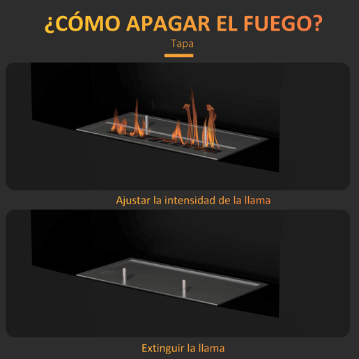 HOMCOM Lareira de Bioetanol de Parede Lareira de Bioetanol com Depósito de 0,9L Apagador de Chamas de Aço Inoxidável Tempo de Combustão 3,3H para Interiores 15-20 m² 66x16x52 cm Preto