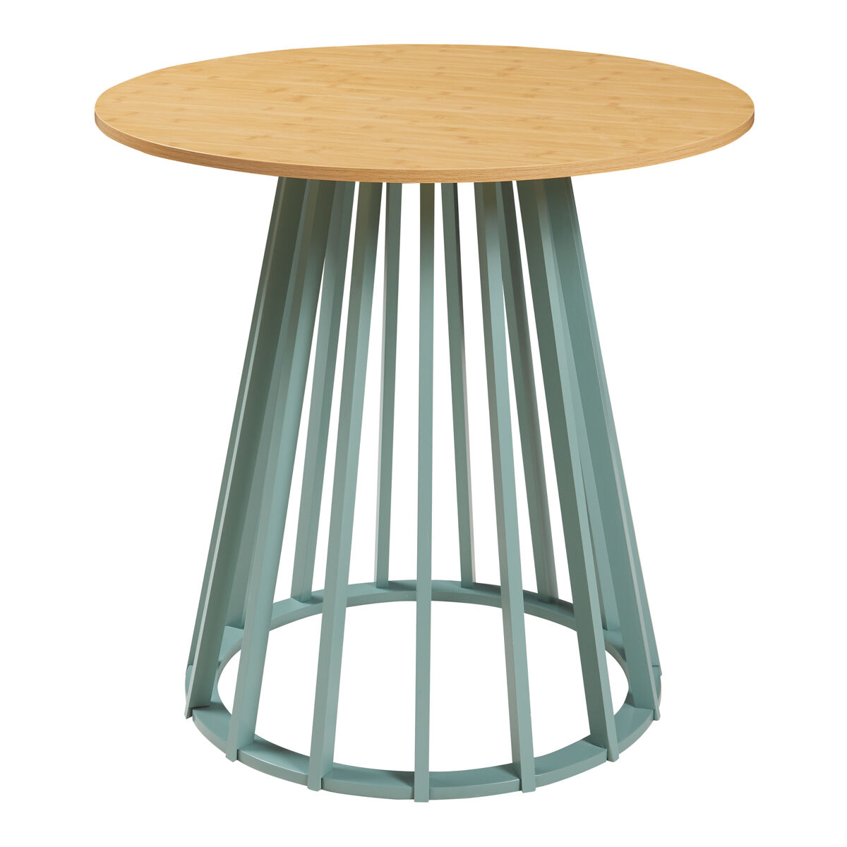Mesa de comedor lensuu redonda 76xø80 cm - verde pastel/efecto roble [en.casa]