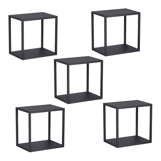 Conjunto de 5 prateleiras de parede em cubo Nostened com painéis laterais Preto en.casa
