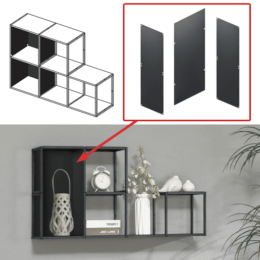 Conjunto de 5 prateleiras de parede em cubo Nostened com painéis laterais Preto en.casa