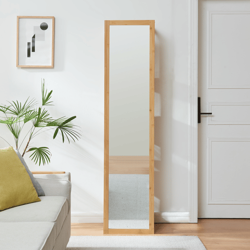 Prateleira com espelho As com 4 estantes 170x40x35 cm bambu  branco en.casa
