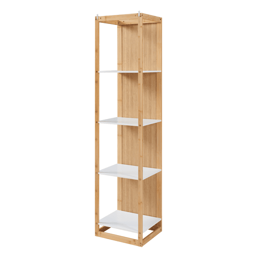 Prateleira com espelho As com 4 estantes 170x40x35 cm bambu  branco en.casa