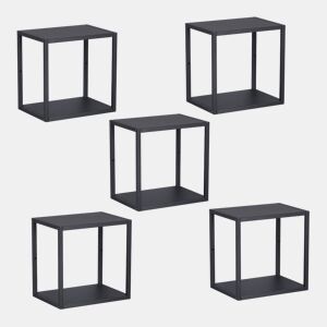 Conjunto de 5 prateleiras de parede em cubo Nostened metal Preto en.casa