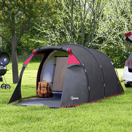 Outsunny Tenda de Campismo para 2-3 Pessoas Tenda de Campismo Dobrável à Prova d'Agua e à Prova de UV 20+ com Vestíbulo 426x206x154 cm Cinza Escuro