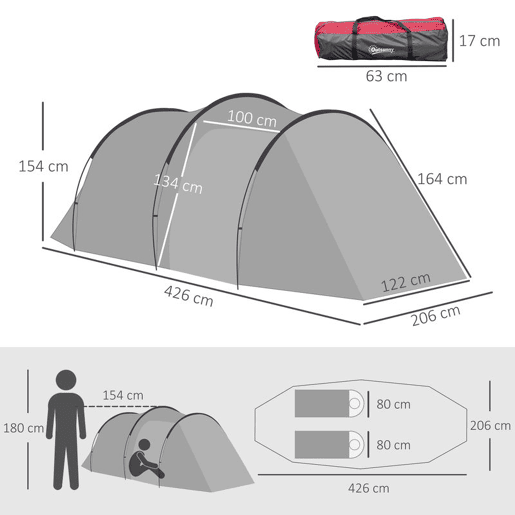 Outsunny Tenda de Campismo para 2-3 Pessoas Tenda de Campismo Dobrável à Prova d'Agua e à Prova de UV 20+ com Vestíbulo 426x206x154 cm Cinza Escuro