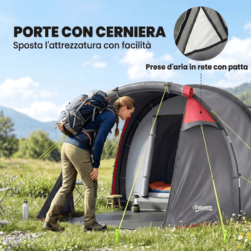 Outsunny Tenda de Campismo para 2-3 Pessoas Tenda de Campismo Dobrável à Prova d'Agua e à Prova de UV 20+ com Vestíbulo 426x206x154 cm Cinza Escuro