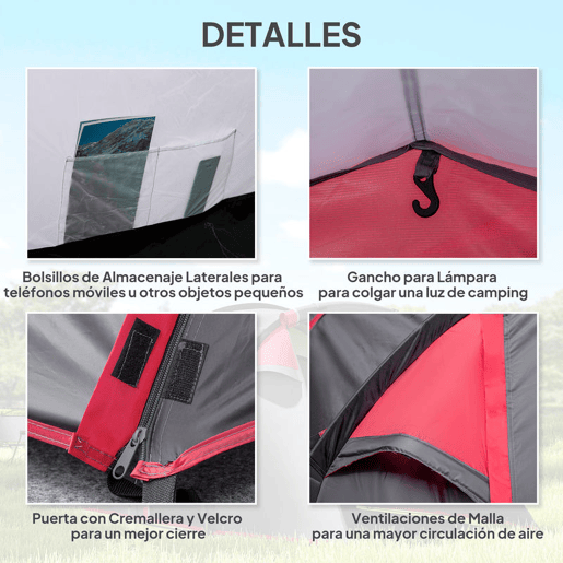 Outsunny Tenda de Campismo para 2-3 Pessoas Tenda de Campismo Dobrável à Prova d'Agua e à Prova de UV 20+ com Vestíbulo 426x206x154 cm Cinza Escuro