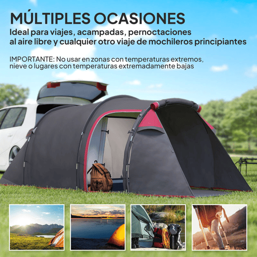 Outsunny Tenda de Campismo para 2-3 Pessoas Tenda de Campismo Dobrável à Prova d'Agua e à Prova de UV 20+ com Vestíbulo 426x206x154 cm Cinza Escuro