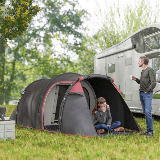 Outsunny Tenda de Campismo para 2-3 Pessoas Tenda de Campismo Dobrável à Prova d'Agua e à Prova de UV 20+ com Vestíbulo 426x206x154 cm Cinza Escuro