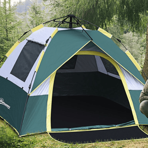 Outsunny Tenda de Campismo para 2-3 Pessoas Tenda de Campismo Dobrável com 1 Porta 3 Janelas Bolsa de Transporte e Abertura Automática para Praia Parque 205x195x135 cm Verde