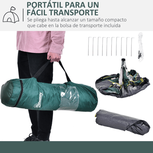 Outsunny Tenda de Campismo para 2-3 Pessoas Tenda de Campismo Dobrável com 1 Porta 3 Janelas Bolsa de Transporte e Abertura Automática para Praia Parque 205x195x135 cm Verde
