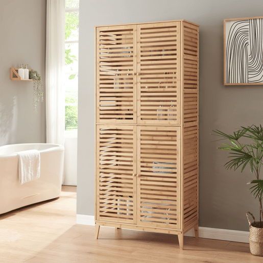 Móvel de casa de banho Raurgela 180x80x40 cm bambu en.casa Móvel de casa de banho Raurgela 180x80x40 cm bambu en.casa