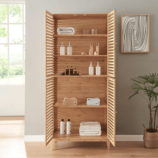 Móvel de casa de banho Raurgela 180x80x40 cm bambu en.casa Móvel de casa de banho Raurgela 180x80x40 cm bambu en.casa