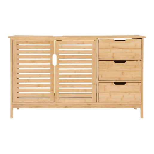 Móvel de apoio Boksereys 2 portas e 3 gavetas 60x100x35 cm em bambu natural en.casa Móvel de apoio Boksereys 2 portas e 3 gavetas 60x100x35 cm em bambu natural en.casa