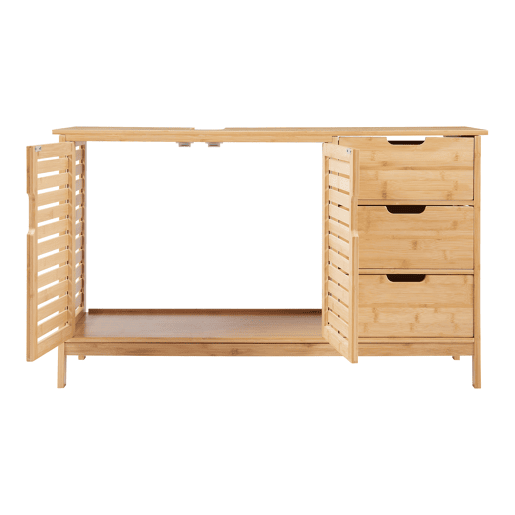 Móvel de apoio Boksereys 2 portas e 3 gavetas 60x100x35 cm em bambu natural en.casa Móvel de apoio Boksereys 2 portas e 3 gavetas 60x100x35 cm em bambu natural en.casa