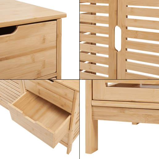 Móvel de apoio Boksereys 2 portas e 3 gavetas 60x100x35 cm em bambu natural en.casa Móvel de apoio Boksereys 2 portas e 3 gavetas 60x100x35 cm em bambu natural en.casa