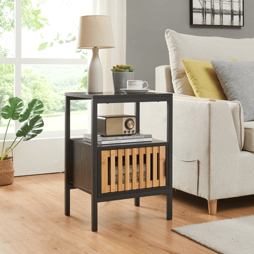 Mesa de cabeceira Luniehti 58x40x33 cm PretoNatural en.casa