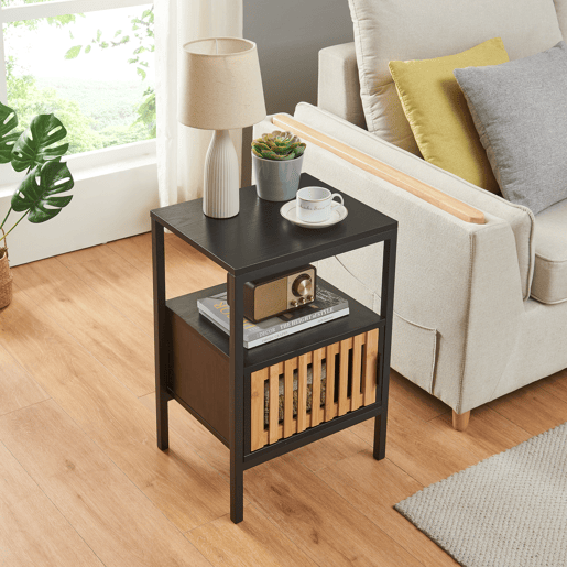 Mesa de cabeceira Luniehti 58x40x33 cm PretoNatural en.casa