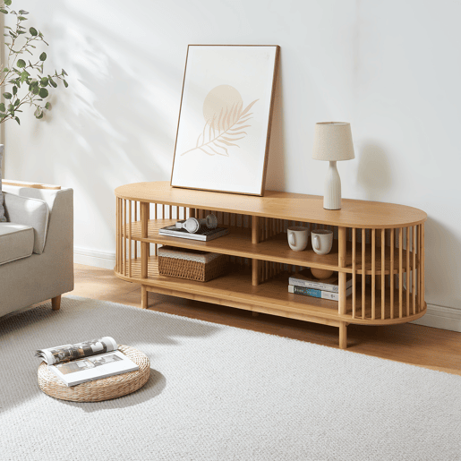 Mesa de TV Jarvenpaa bambu 4 compartimentos 150x48x50cm - Natural en.casa