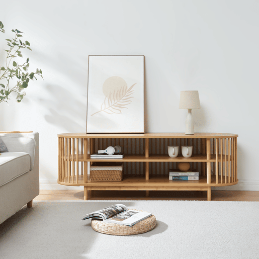 Mesa de TV Jarvenpaa bambu 4 compartimentos 150x48x50cm - Natural en.casa