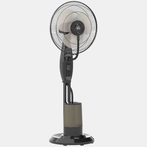 HOMCOM Ventoinha de Pé com Nebulizador 75 W Temporizador Depósito de 3,2L Controlo Remoto 3 Velocidades 3 Hélices e Ecrã LED Ø44,5 cm Preto
